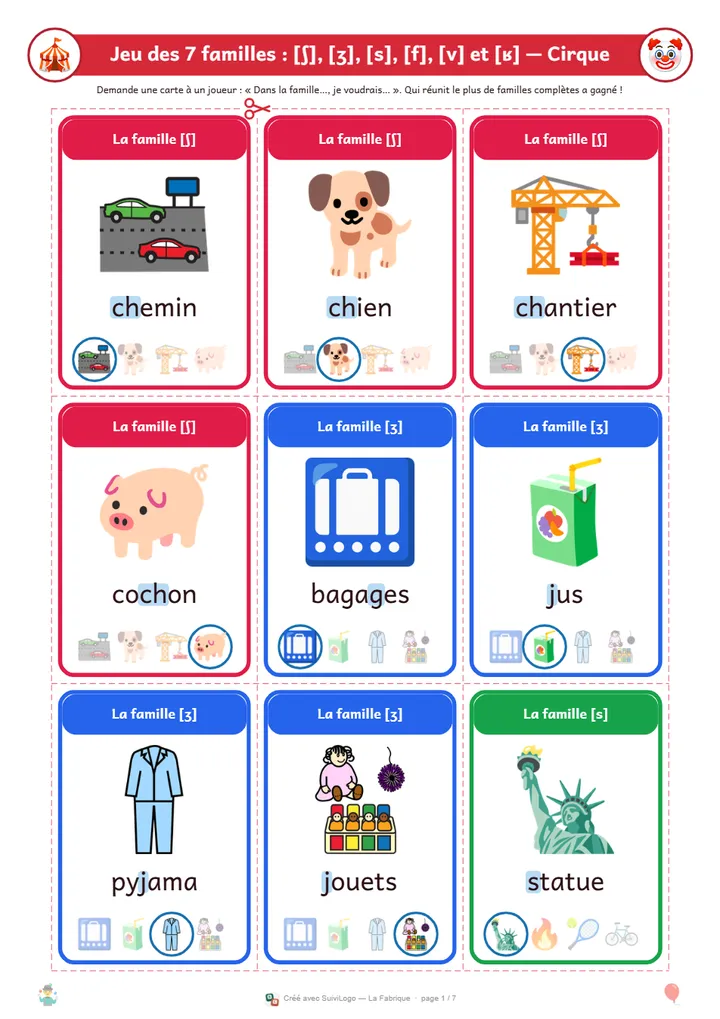 Jeu des 7 familles, réalisé avec la Fabrique