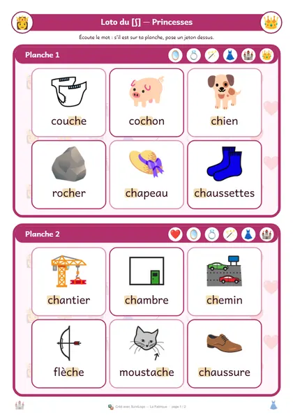 Le loto du [ʃ], univers princesses